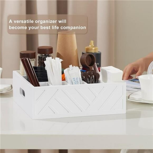 Wood Utensil Holder Paper Plate Cup Napkin Caddy Flatware Organizer for Party - Picture 7 of 8